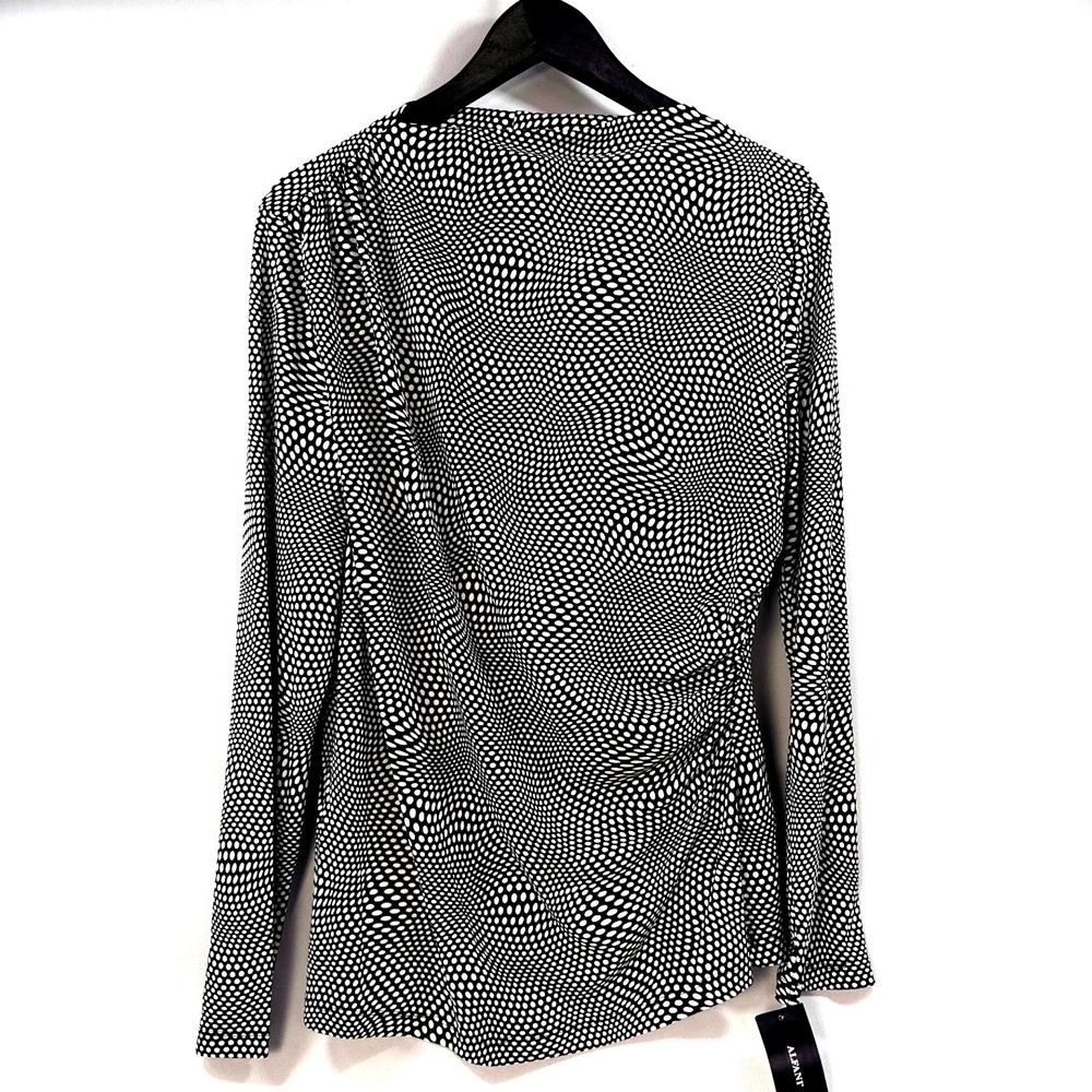 Alfani Womens Black White Optical Illusion Dot Ruched Long Sleeve Top L NEW